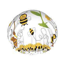 Flying Bees Duschhaube mit Gänseblümchen-Honig, doppellagig, wasserdicht, wiederverwendbar, elastische Haarkappe von Furlou
