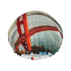 Golden Gate Bridge Duschhaube, doppellagig, wasserdicht, wiederverwendbar, elastische Haarkappe von Furlou