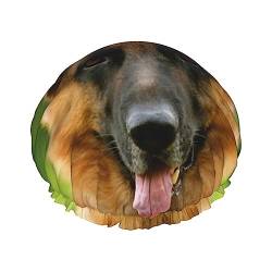 Happy German Shepherd Duschhaube, doppellagig, wasserdicht, wiederverwendbar, elastische Haarkappe von Furlou