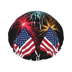 Unabhängigkeitstag Amerika Flagge Feuerwerk Duschhaube Doppelschichten Wasserdicht Bad Dusche Hut Wiederverwendbare Elastische Haarkappe von Furlou