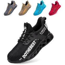 Furuian Sicherheitsschuhe Herren Damen Leicht Arbeitsschuhe Herren sportlich Atmungsaktiv Sneakers mit Stahlkappe rutschfest Fitness Turnschuhe (36EU,Schwarz) von Furuian