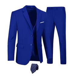 Furuyal Herren-Anzüge, 3-teilig, schmale Passform, Anzug-Set, zwei Knöpfe, Hochzeit, Business, Smoking, solide Blazer, Jacke, Weste, Hose mit Krawatte, Königlich (Royal), XL von Furuyal