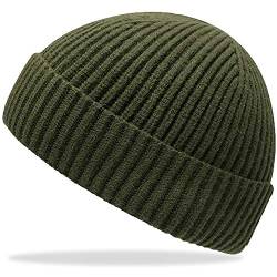 Furwabo Trawler Beanie Watch Hut Aufrollen Edge,Winter Warme Strickmützen Fischer Unisex(Army Green) von Furwabo