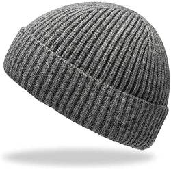 Furwabo Trawler Beanie Watch Hut Aufrollen Edge,Winter Warme Strickmützen Fischer Unisex(Grau) von Furwabo