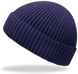 Furwabo Trawler Beanie Watch Hut Aufrollen Edge,Winter Warme Strickmützen Fischer Unisex(Marineblau) von Furwabo