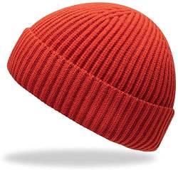 Furwabo Trawler Beanie Watch Hut Aufrollen Edge,Winter Warme Strickmützen Fischer Unisex (Rot) von Furwabo