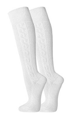 FussFreunde 1 Paar Trachtensocken, Trachten Socken, Strümpfe für Lederhose, Kniebund Strümpfe mit ANTI-LOCH-GARANTIE (35-38, Weiß) von FussFreunde