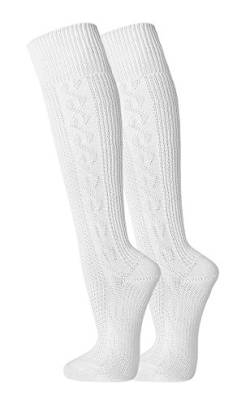 FussFreunde 1 Paar Trachtensocken, Trachten Socken, Strümpfe für Lederhose, Kniebund Strümpfe mit ANTI-LOCH-GARANTIE (43-46, Weiß) von FussFreunde