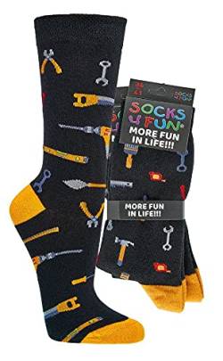 FussFreunde 2 Paar Fun Socken, Lustige Geschenke Für Männer 36-47 (as3, numeric, numeric_36, numeric_41, regular, regular, Fleißiger Handwerker) von FussFreunde