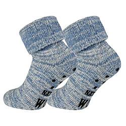 FussFreunde 2 Paar dicke ABS-Stoppersocken-Wollsocken -Norwegersocken(Jeansmelange, 35-38) von FussFreunde