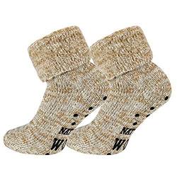 FussFreunde 2 Paar dicke ABS-Stoppersocken-Wollsocken -Norwegersocken (Beigemelange, 35-38) von FussFreunde