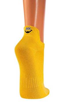 FussFreunde 3 Paar Sneakers Socken Fersen-Stick, Smiley/Hund (Gelb mit Smiley, 42-47) von FussFreunde