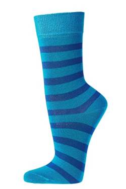 FussFreunde Kinder Socken, handgekettelt, 6 Paar für Mädchen/Jungen, weiche Baumwolle, Motiv Gute Laune Ringel (as3, numeric, numeric_27, numeric_30, regular, Blau) von FussFreunde