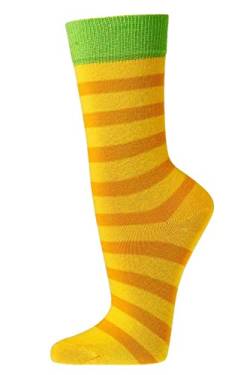 FussFreunde Kinder Socken, handgekettelt, 6 Paar für Mädchen/Jungen, weiche Baumwolle, Motiv Gute Laune Ringel (as3, numeric, numeric_31, numeric_34, regular, Gelb) von FussFreunde