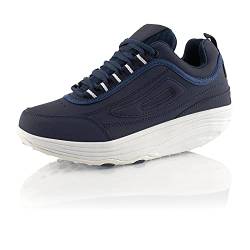 Fusskleidung® Damen Herren Sneaker Abrollsohle Sportschuhe leichte Gesundheitsschuhe Dunkelblau Blau Weiß EU 36 von Fusskleidung