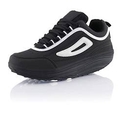 Fusskleidung® Damen Herren Sneaker Abrollsohle Sportschuhe leichte Gesundheitsschuhe Schwarz Weiß Dunkelgrau EU 46 von Fusskleidung
