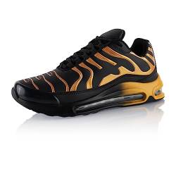 Fusskleidung® Damen Herren Sportschuhe Dämpfung Sneaker leichte Laufschuhe Gold Schwarz EU 39 von Fusskleidung