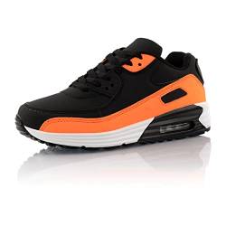 Fusskleidung® Damen Herren Sportschuhe Dämpfung Sneaker leichte Laufschuhe Schwarz Orange EU 38 von Fusskleidung