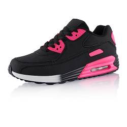 Fusskleidung® Damen Herren Sportschuhe Dämpfung Sneaker leichte Laufschuhe Schwarz Pink Weiss EU 37 von Fusskleidung