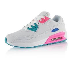 Fusskleidung® Damen Herren Sportschuhe Dämpfung Sneaker leichte Laufschuhe Weiss Pink Blau EU 36 von Fusskleidung