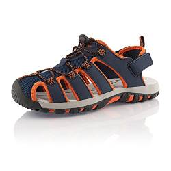 Fusskleidung® Damen Herren Trekkingsandalen leichte Sommer Sandalen robuste Profilsohle Blau Orange EU 36 von Fusskleidung