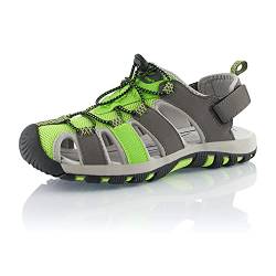 Fusskleidung® Damen Herren Trekkingsandalen leichte Sommer Sandalen robuste Profilsohle Grau Grün EU 38 von Fusskleidung