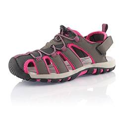 Fusskleidung® Damen Herren Trekkingsandalen leichte Sommer Sandalen robuste Profilsohle Grau Pink EU 36 von Fusskleidung