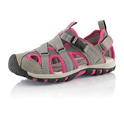 Fusskleidung® Damen Herren Trekkingsandalen leichte Sommer Sandalen robuste Profilsohle Grau Pink Pink EU 36 von Fusskleidung