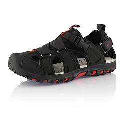 Fusskleidung® Damen Herren Trekkingsandalen leichte Sommer Sandalen robuste Profilsohle Schwarz Schwarz Rot EU 42 von Fusskleidung