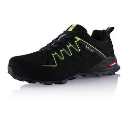 Fusskleidung® Damen Herren Wanderschuhe Bequeme Trail Running Trekkingschuhe Schwarz Grün EU 37 von Fusskleidung