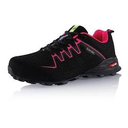 Fusskleidung® Damen Herren Wanderschuhe Bequeme Trail Running Trekkingschuhe Schwarz Pink EU 39 von Fusskleidung