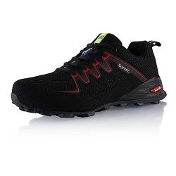 Fusskleidung® Damen Herren Wanderschuhe Bequeme Trail Running Trekkingschuhe Schwarz Rot EU 37 von Fusskleidung