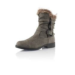 Fusskleidung® Damen Stiefeletten warm gefütterte Boots Stiefel Grau EU 38 von Fusskleidung