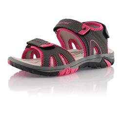 Fusskleidung® Mädchen Trekkingsandalen leichte Kinder Sandalen robuste Profilsohle Grau Pink EU 28 von Fusskleidung