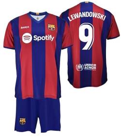 Futbol Club Barcelona T-Shirt und Hose - Lewandowski 9 - Erste Mannschaft Saison 2023/2024 - Offizielle Replik mit Lizenz - Kind (4 Jahre), Blau/Weinrot, 4 Jahre von Futbol Club Barcelona