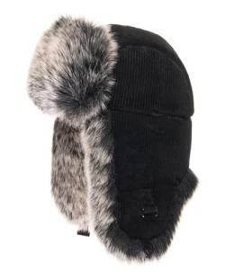 Futrzane Fliegermütze für Damen - Russische Mütze - Winter Schapka Uschanka (Schwarz - Sibirisch-Grau) von Futrzane