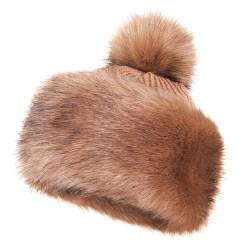 Futrzane Tataren Fellmütze Strickmütze Mütze Bommel Wintermütze Pelzmütze Pelz (Beige) von Futrzane