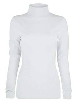 Futura London Damen Baumwolle Poloshirt Rollkragen Langarm Bluse Jumper Casual Top 36-46, weiß, 42 von Futura London