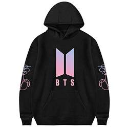 BTS Hoodie Sweatshirts Pullover Damen Streetwear Kapuzenpullover Leichte Hoody Pull-Over für Damen Frühjahr Herbst Tops Bluse Schwarz L von Fuxiang