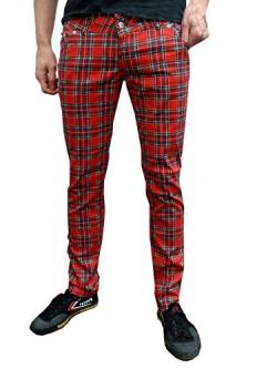 Fuzzdandy Herren oder Damen Skinny Tartan Punk Mod Abflußrohre Hose Jeans - Rot schottenkaro, Rot Schottenkaro, 32 Waist / 34 Long Leg von Fuzzdandy