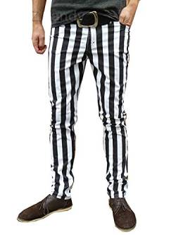 Fuzzdandy Röhrenjeans Enge Hose Jeans gestreift Medern Indie weiß schwarz - Weiß& Schwarz Dick Streifen, 30 Waist x 30 Leg von Fuzzdandy