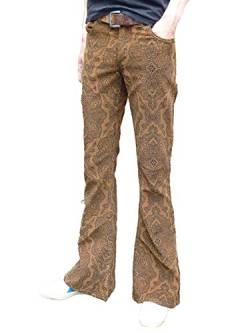 ausgestellt Schlaghosen Paisley Hosen Cord Hippie Mod Indie Jeans Retro Vintage Hose hellbraun - Braun, 34W x 30L Kurze Beinlänge von Fuzzdandy