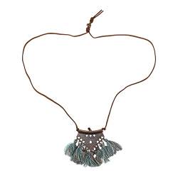 Fvoagaou Strickjackekette Halsketten Lederkette Lange Quaste AnhäNger Ethnische Halsketten für Frauen Quaste Halskette Lange Halskette Neue Art Himmelblau von Fvoagaou