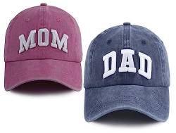 Dad and Mom Hüte für Männer Frauen, 3D bestickt, verstellbar, gewaschene Baumwolle, Vatertag Muttertag Geburtstag Baseballkappen, Marineblau und Pink, Einheitsgröße von Fxbwhtey