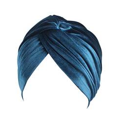 Fxhixiy Damen Stretch Samt Twist Pleasted Hair Wrap Turban Hut Krebs Chemo Beanie Cap Headwear, blaugrün, Einheitsgröße von Fxhixiy