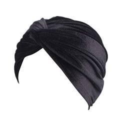 Fxhixiy Damen Stretch Samt Twist Plissee Haar Wrap Turban Hut Krebs Chemo Beanie Cap Kopfbedeckung - Schwarz - Einheitsgröße von Fxhixiy