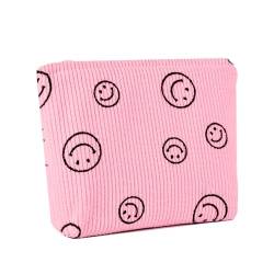 Fycyko Kompatibel für Make-up-Tasche, Smiley-Druck, Cord, Kulturbeutel, Reise-Make-up-Tasche, Organizer, Mini-Kosmetiktasche für Frauen und Mädchen, rose, Kosmetiktasche Kulturtasche Kosmetiktasche von Fycyko