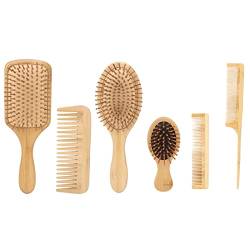Kamm, 6-teiliges Kamm-Haar-Bart-Friseur-Luftkissen-Entwirrungsbürsten-Bambus-Set-Kit für den Heimsalon von Fyearfly
