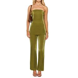 Fylovery 2-teiliges Sommer-Outfit für Damen, trägerloser Rückenausschnitt und Hose mit weitem Bein, B-grün, 36 von Fylovery