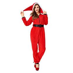 Fylovery Weihnachten Onesie Familie Passende Pyjamas Set Coral Fleece Santa Elf Nachtwäsche Plüsch Hoodie Jumpsuit Nachtwäsche Xmas Soft Loungewear, rot (a), 38 von Fylovery
